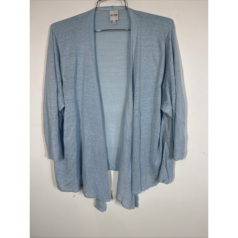 NIC+ZOE Blue Slub Knit Linen Blend 4-Way Thin Knit Cardigan Sweater Womens 3X